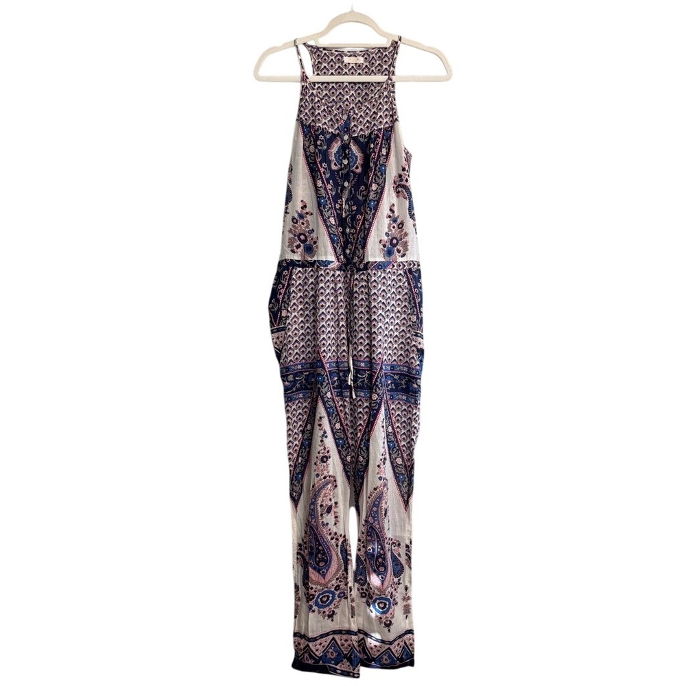 Lola Australia Paisley Floral Print Sleeveless Jumpsuit Blue White Pink Small